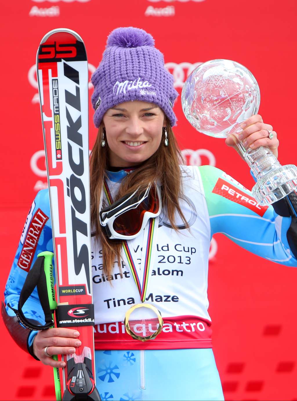 Tina Maze with her Crystal Globe trophy