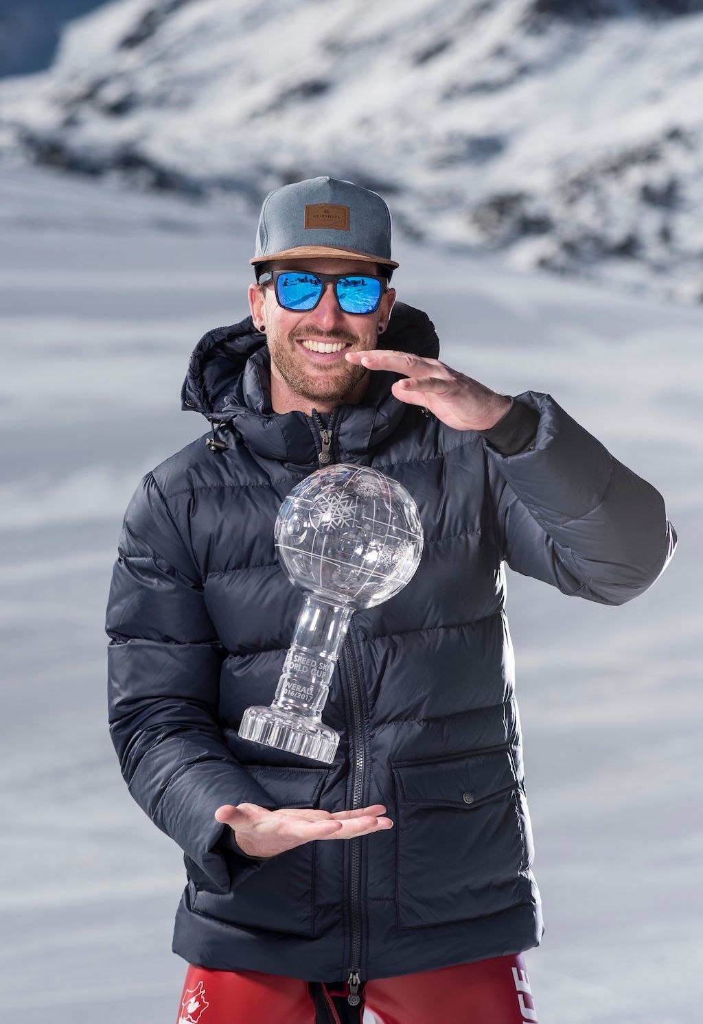 Bastien Montes with his FIS Speed Skiing Crystal Globe